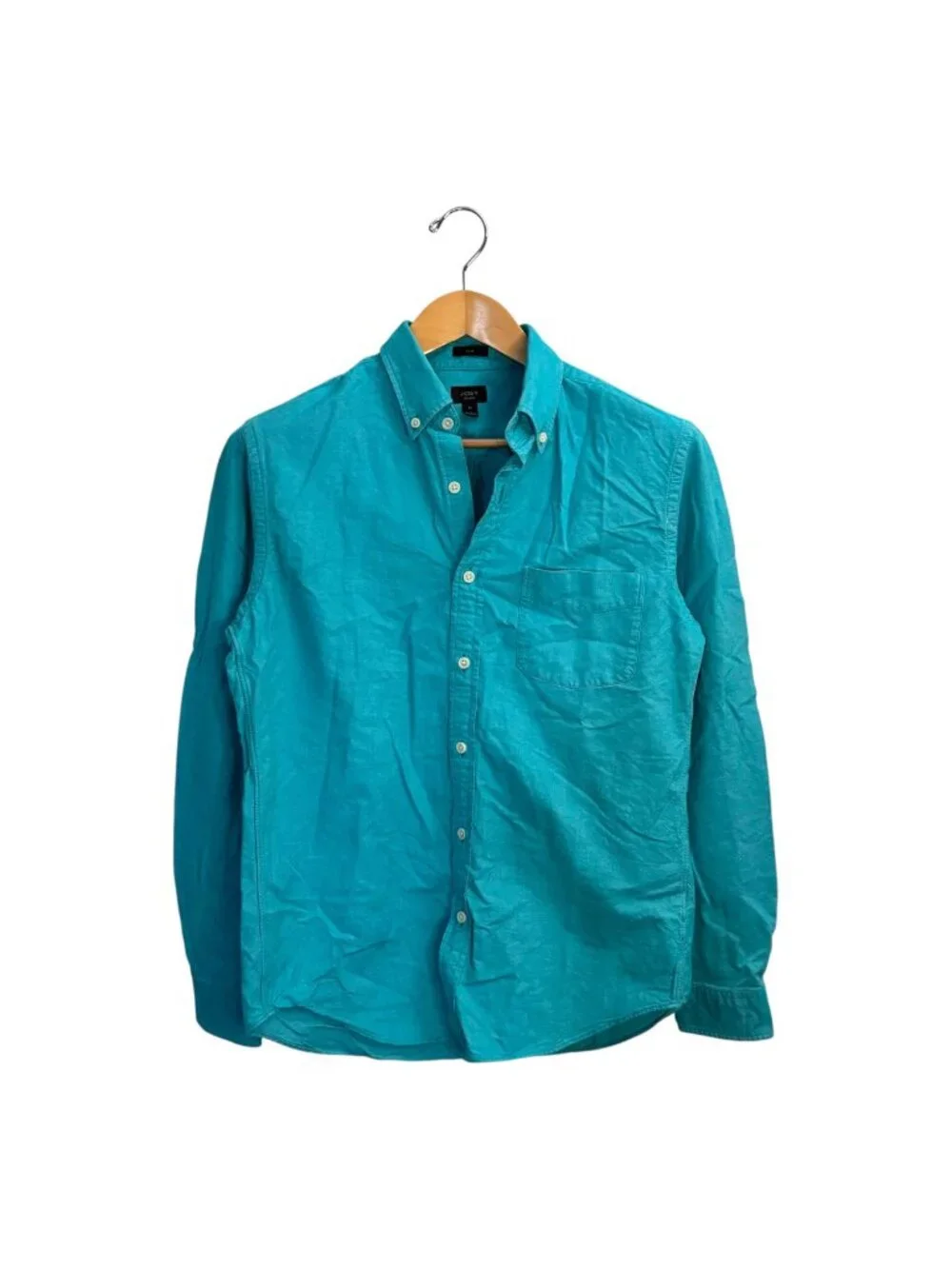J. Crew Oxford Slim Fit Button Down Shirt M Cotton Preppy Bright Aqua Turquoise